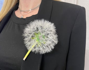 Dandelion brooch, White dandelion, Dandelion handmade, Dandelion for a gift, Wedding gift, Dandelion Flower Brooch, Dandelion on a leg, Silk