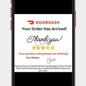 Texto de avaliação do DoorDash para entregadores, download digital personalizado, avalie-me com 5 estrelas, texto de agradecimento para clientes