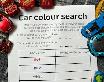 Búsqueda de colores de coches para niños / Actividad divertida para un viaje por carretera / Juego de viaje imprimible / Descarga instantánea