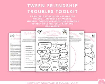 Tween Friendship Workbook | Printable Worksheets for Girls | Confidence & Kindness Activities | Friendship Problems + Affirmation Cards