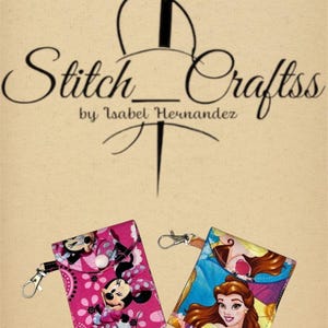 Hand Made Fabric Card Holder-Business Cards-Credit Cards Holder-Card Case- Keychain Mini Wallet- Princess Or Minnie Mouse