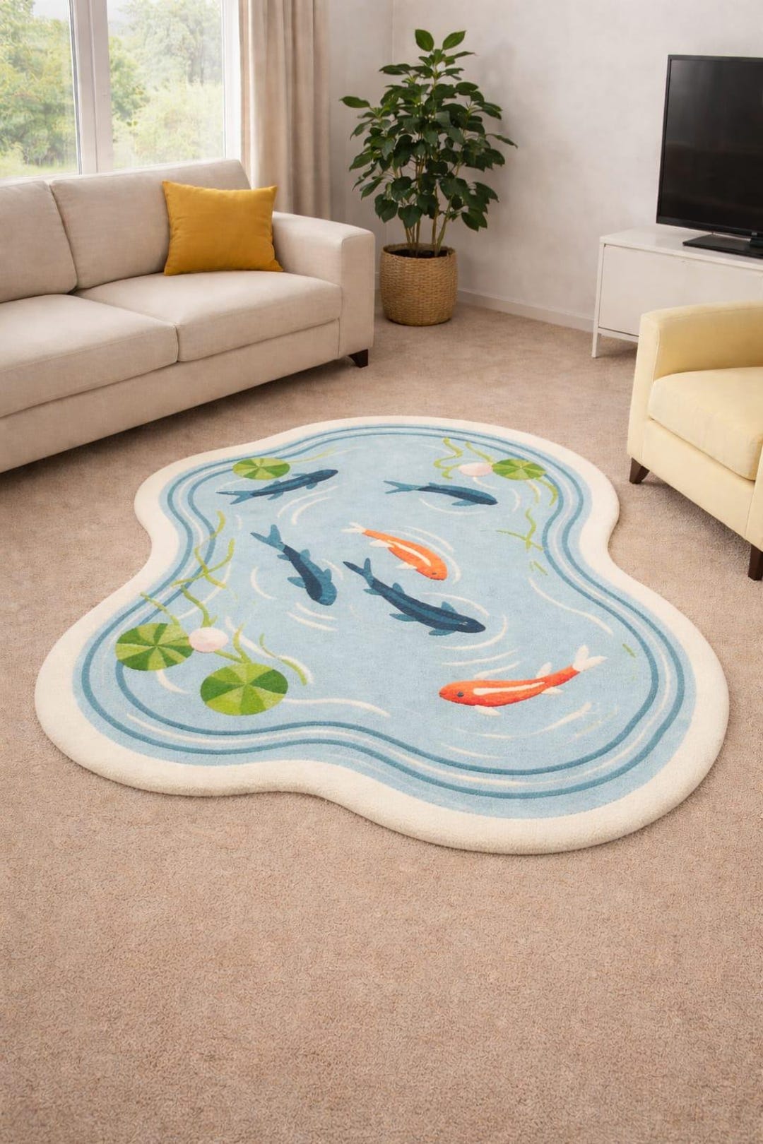 Handmade Koi Fish Pond Rug, Boho Kids Room Area Rug - Etsy