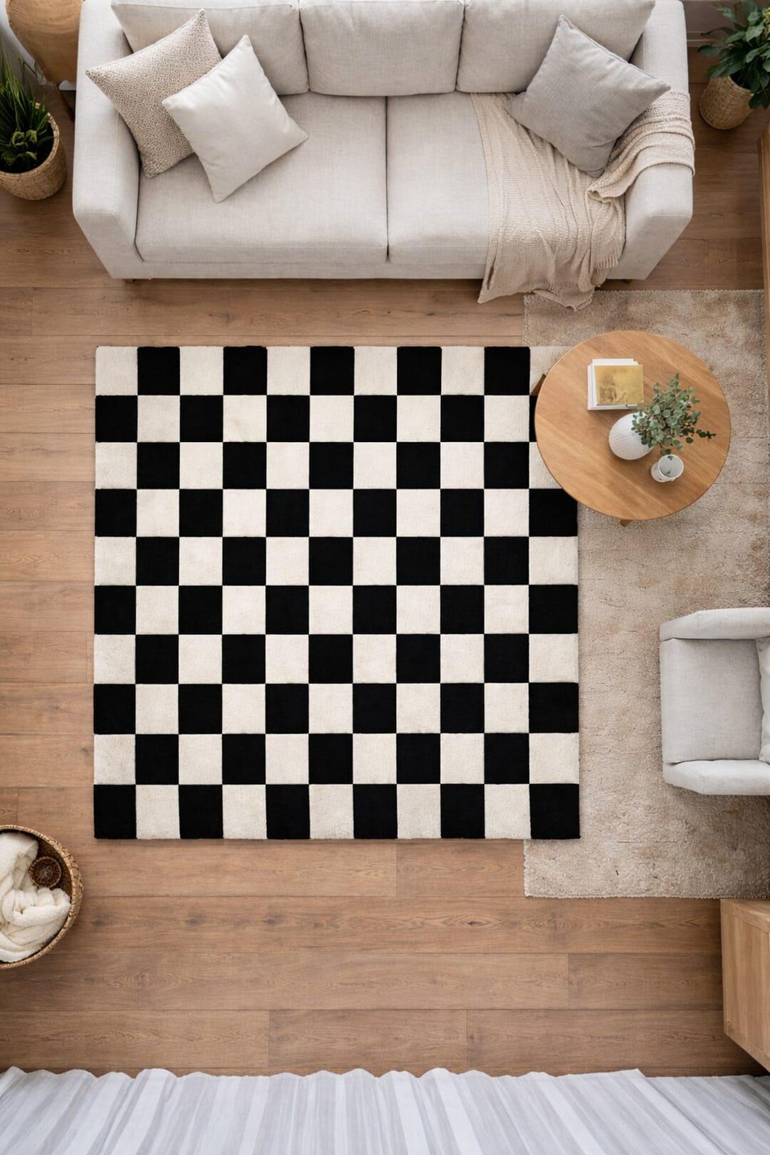 Chess Board Pattern Rug Handmade Black & White Checkered Rug | Modern Chessboard Pattern Area ...