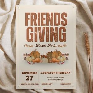 Friendsgiving Invitation Template | Editable Thanksgiving Invite | Instant Download | Customizable Canva Template | Fall Celebration Invite
