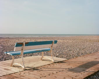 Fine Art Print - Mers Les Bains Beach Bench - Limited Edition Art Print - Yashica matte 125 camera, Ektar100 film