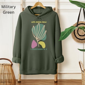 Christian Sweatshirt, Faith Hoodie, Religious Sweater, Christian Gift, Christian Saying, Cross, Love Never Fails, Fall