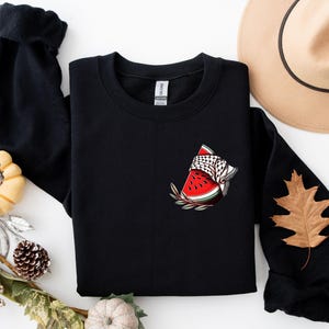 Palestine Watermelon Keffiyeh Sweatshirt, Palestinian Flag Apparel, Unisex Crewneck Jumper, Middle Eastern Fashion, Gift, Palestine