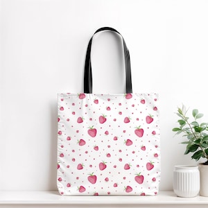 Strawberry Tote Bag, Customizable Fruit Pattern Handbag, Grocery Bag, Reusable Shopping Tote, Farmers Market Tote, Eco-Friendly Purse