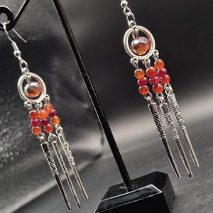 silver earrings with carnelian and garnet