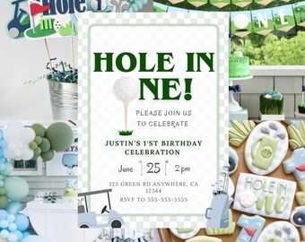 Hole In One First Birthday Invitation: Golf Theme (Editable Template - Digital Download