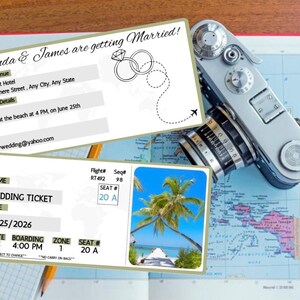 Tropical Destination Wedding Boarding Pass Invitation: Editable Template (Digital Download)