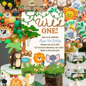 Invitación de cumpleaños de Wild One Jungle: Plantilla editable (Descarga digital)