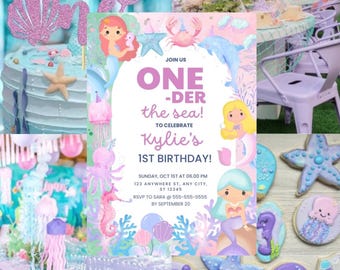 Mermaid First Birthday Invitation: OneDer The Sea Editable Template (Digital Download)