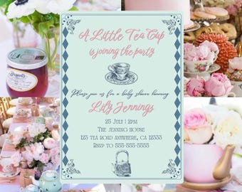 Tea Party Baby Shower Invitation: Editable Template (Digital Download)