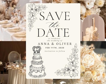 Plantilla de invitación de boda beige con fecha de reserva (descarga digital)