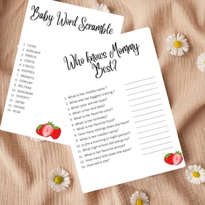 Editable A Berry Sweet Baby Shower Games- Strawberry Theme Baby Shower-Editable Templates-Instant Digital Download
