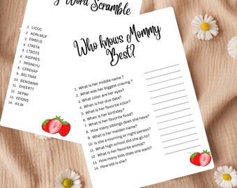 Editable A Berry Sweet Baby Shower Games- Strawberry Theme Baby Shower-Editable Templates-Instant Digital Download