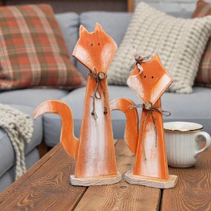 Handmade wood Rusty Red Fox couple indoor/outdoor decor , evergreen decor , rustic  , farmhouse porch sitters