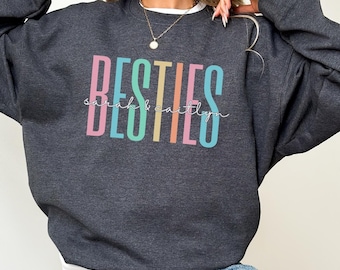 Personalized Best Friends Matching Sweatshirts With Names Custom Besties Crewneck Sweatshirt Colorful Best Friends Shirts Gift For Bestie