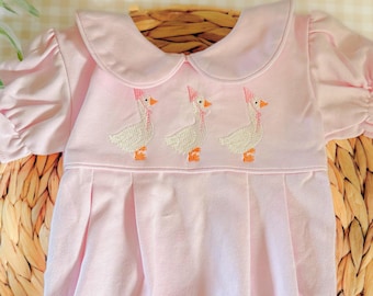 Embroidered Goose Outfit Baby Birthday Bubble First Birthday Goose Theme Outfit Idea Collared Bubble Romper for Baby Girl or Boy Bodysuit