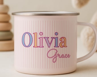 Personalized Camping Mug Child Name Custom Cup Kids Camping Outdoor Adventure Birthday Gift Stainless Steel Durable Drinkware Enamel Finish