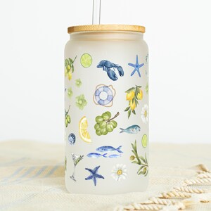 Archivo PNG de impresión UV con envoltura de vidrio costero, diseño de pesca costera para vaso de sorbete de 16 oz, vaso de café helado, descarga digital, estética de pescador