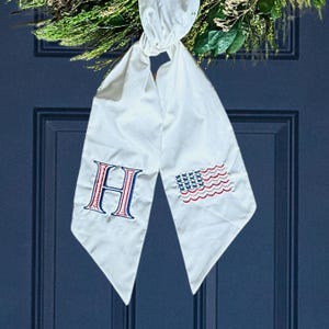 Custom Patriotic Wreath Sash Embroidered Patriotic Wreath Bow Monogram Initial Embroidery American Flag Wreath Ribbon Home Decor With Flag
