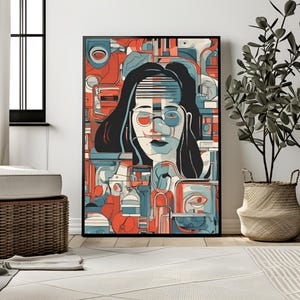 Abstract Portrait in Retro Geometry Art Print, Wall Art Print, Art Print, Digital Art, Printable Art, Digital Print Dowload