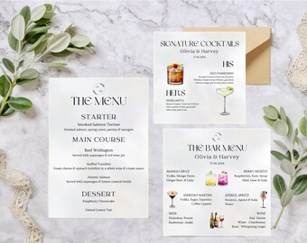 Square Wedding Sign Collection, Bar Menu, Signature Cocktails, Dinner Menu, Editable Wedding Supplies, DIY Canva Template