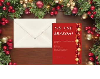 Red Christmas Party Invitation, Easily Editable Canva Invite Template