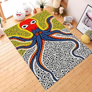 Tapis design pieuvre,Tapis sur le thème pieuvre,Tapis pieuvre coloré,Tapis artistique pieuvre,Tapis à motif pieuvre,Décoration pieuvre,Cadeau pour enfants,Tapis sur le thème des animaux