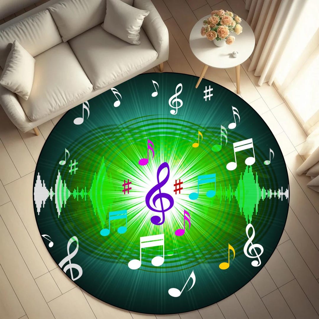 Circle Music Rug Round Vibrant Music Notes Rug, Sound Wave Art Carpet, Gift for Music ...