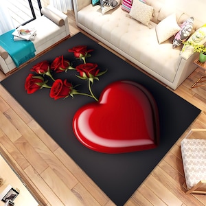 Love Rug,Love Art Rug,Valentine&#39;s Day Rug,Valentines Day Rug,Love Themed Rug,Love Design Rug,Romantic Decor,Gift For Her,Red Rose Rug