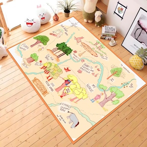 Tapis en bois de 100 acres, tapis carte Winnie, tapis carte Winnie l'ourson, tapis pour chambre d'enfant, tapis de jeu pour enfants, tapis pour chambre d'enfant, tapis de bureau, tapis coloré