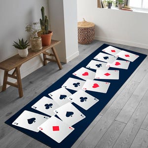 Tapis de poker, tapis de jeu de poker, décoration de salle de jeux, tapis de coureur, tapis de casino, cadeau pour la maison, symboles de cartes à jouer, tapis d'entrée, tapis de couloir, tapis de cartes de poker