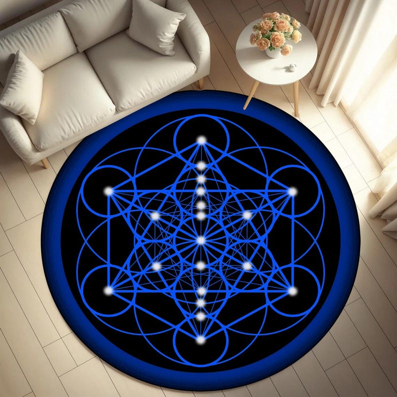 Metatron Cube Rug Metatron's Cube Round Rug: Sacred Geometry Mat, Mystic Area Home Decor ...