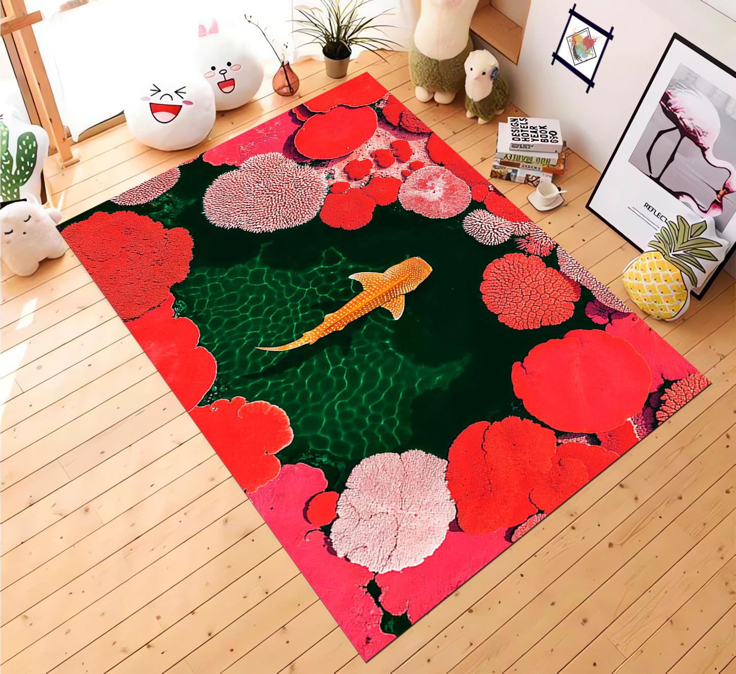 Koi Fish Rug, Japanese Rug, Japanese Design Rug, Koi Pond Rug, Koi Fish Print Rug, Colorful Koi Fish Rug, Nursery Rug, Japanese Fish Rug