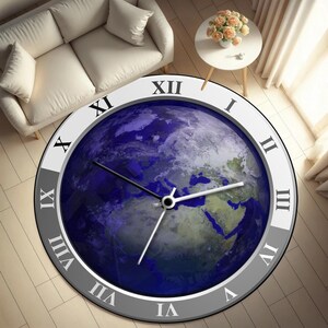 Horloge Tapis rond, Thème carte, Motif de carte, Design d'horloge, Cadeau pour la maison, Horlogerie artistique, Horloge moderne, Horloge chiffre romain, Tapis rond, Décoration d'horloge