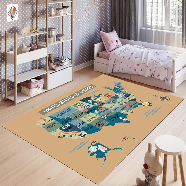 USA Map Rug, United States of America Design Carpet, Patriotic 3D Print ...