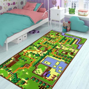 Legende von Zelda Spielkarte Läufer, Kinderzimmer Dekor, Geschenk für Kinder, Zelda Karte Gedruckt Teppich, Die Legende Von Zelda The Legend of Zelda Themed Rug, Zelda Design Art