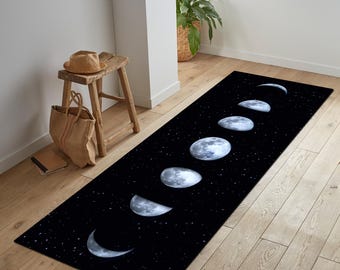Dywan z fazami księżyca, niebiański dywan astrologiczny do wejścia, dekoracja podłogi w pokoju czarownicy z motywem gwieździstej nocy
