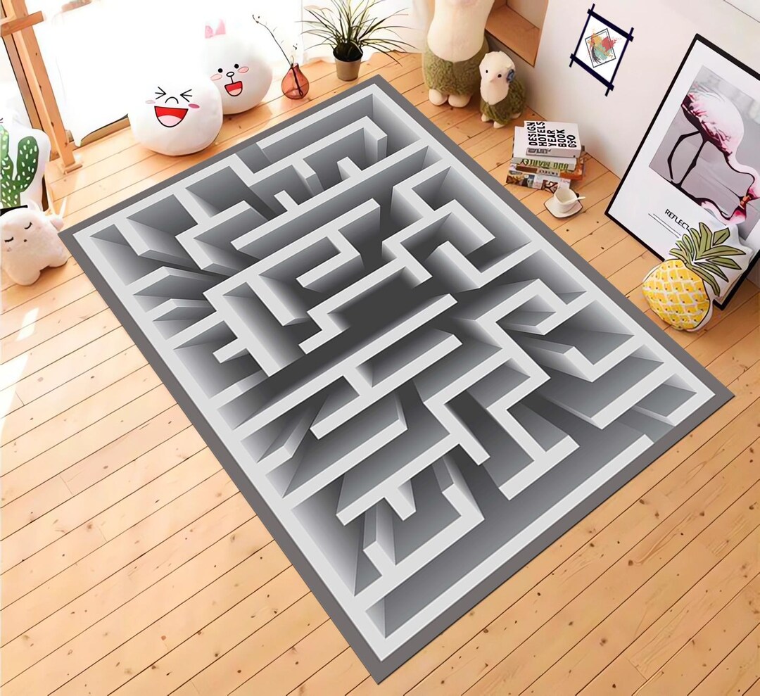 Labyrinth Mat 3D Maze Optical Illusion Rug, Minimalist Labyrinth Area Carpet ...