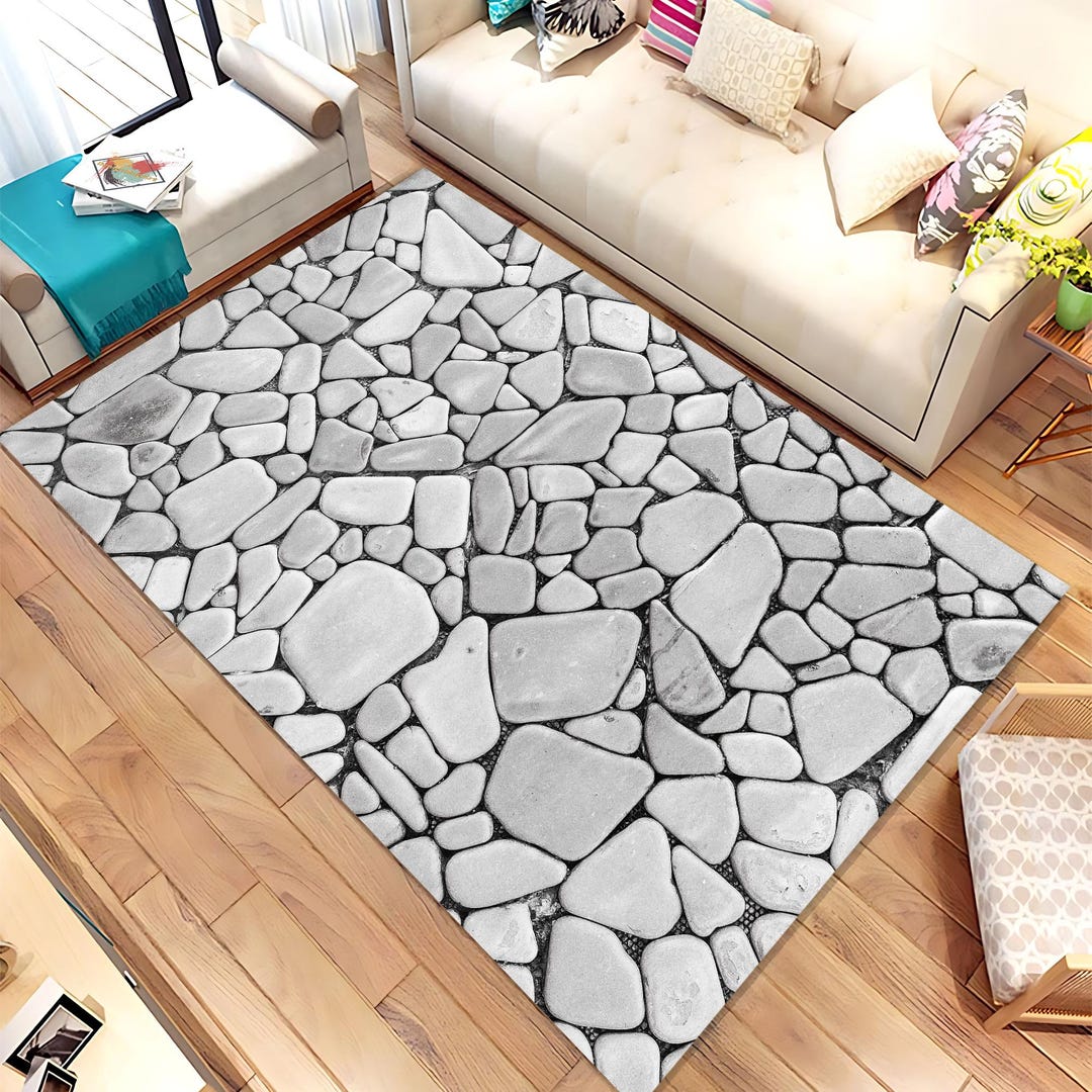 Stone Tile Rug Pebble Stone Rug: Modern Abstract Design, Non-slip - Etsy