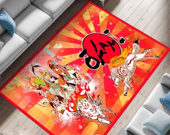 Amaterasu Rug,Japanese Culture Rug,Wolf Rug,Japanese Mythology Rug,Amaterasu Carpet,Okami Rug,Mythology Rug,Living Room Rug,Non Slip Rug