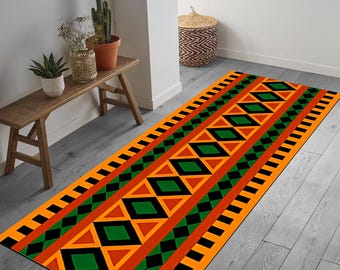 Colorful African Design Runner Rug: Ethnic Design Print, Area Decor