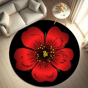 Flower Round Rug,Flower Circle Rug,Red Flower Round,Round Rug,Circle Rug,Art Flower Rug,Flower Themed Rug,Flower Pattern Rug,Home Decor Rug