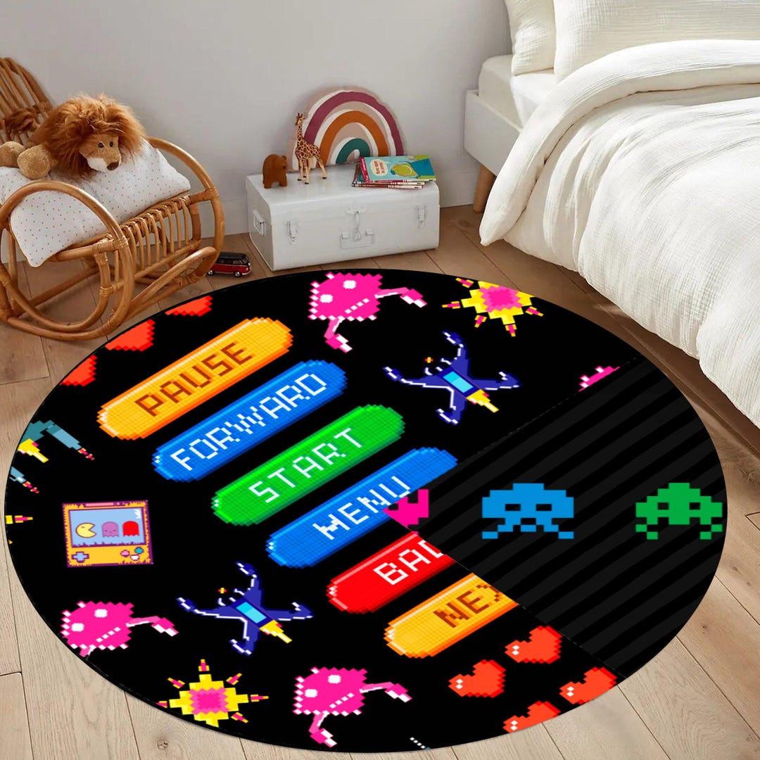 Retro Gaming Round Rug: Arcade Game Design, Kids Room Decor - Etsy