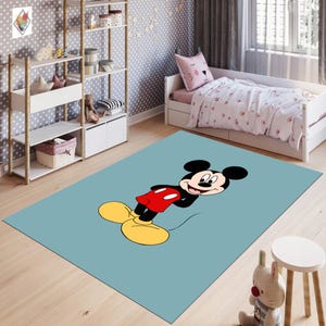 Mickey Mouse Rug, Cartoon Kids Rug, Disney Themed Rug, Mickey Patterned Rug, Mickey Design Rug, Colorful Mickey Rug, Kids Room Rug, Gift Rug