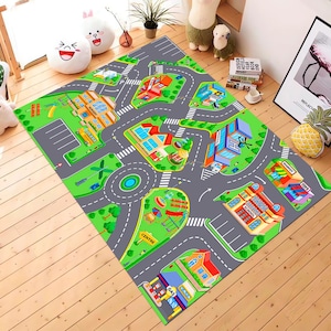 Dywanik samochodowy, Dywanik drogowy, Dywanik drogowy, Dywanik wyścigowy, Dywanik plan miasta, Mata do zabawy dla dzieci, Dekoracja pokoju dziecięcego, Dywanik do pokoju dziecięcego, Dywanik edukacyjny, Mata do zabawy samochody