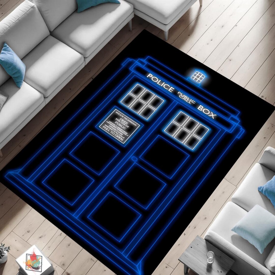 Neon Police Box Rug: Doctor Who Inspired Modern Area Rug, Public Call ...